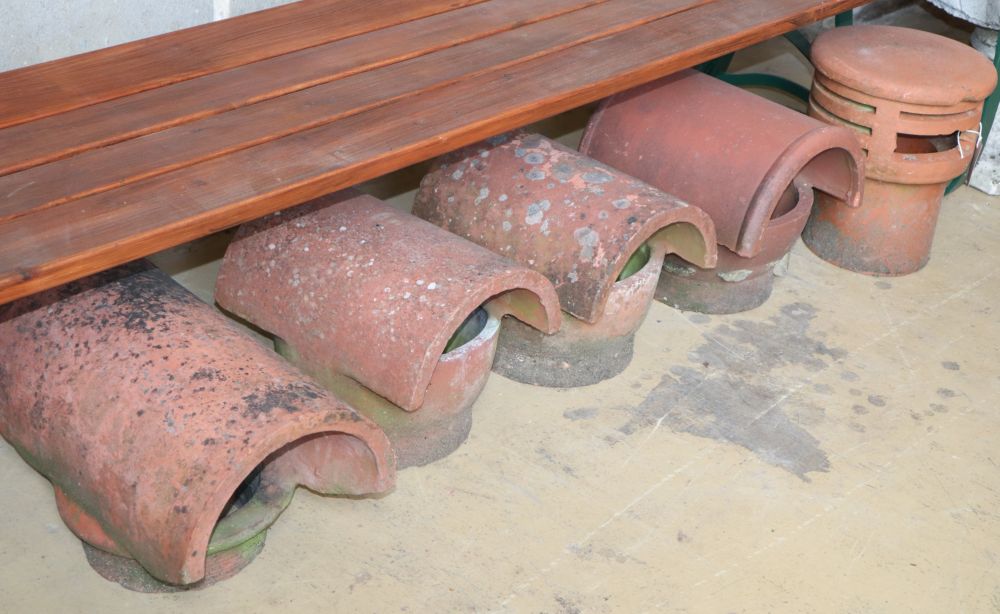 Five chimney cowlings, largest 29cm high